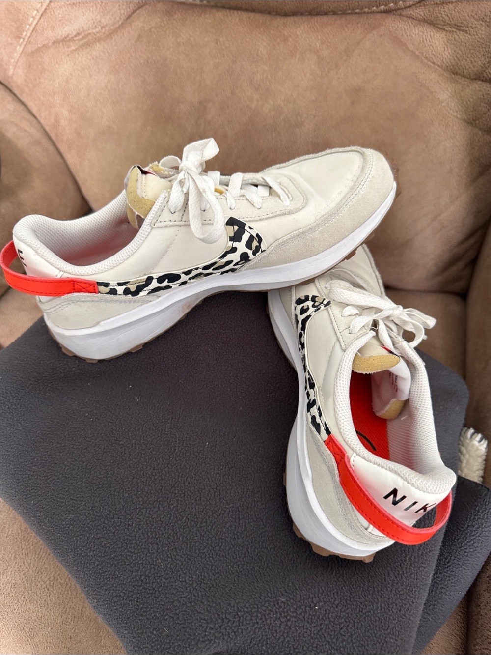 White and orange Women's Fashion Runner with Animal Print Accent